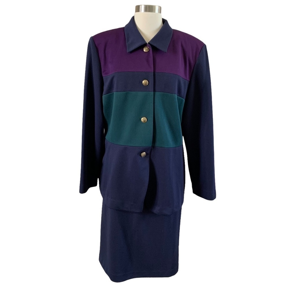 Vintage New Old Stock Leslie Fay's women’s color block skirt suit/shoulder pads